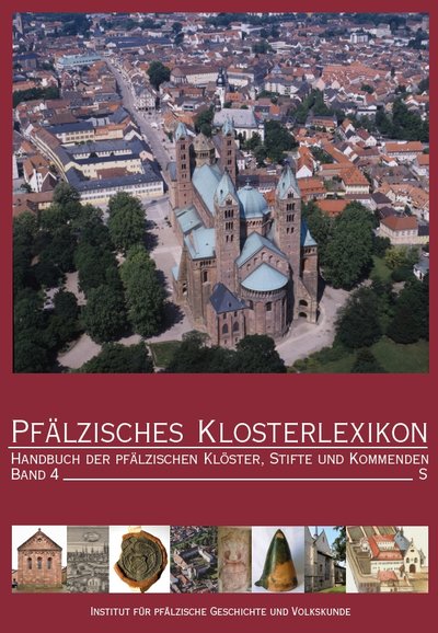 Cover des vierten Bandes des Pfälzischen Klosterlexikons, mit der Abbildung einer Kirche.