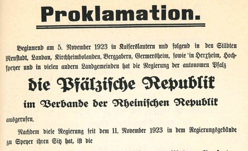 Vor 100 Jahren: Das Ziel erreicht? Die Ausrufung der „Pfälzischen Republik“ im November und Dezember 1923